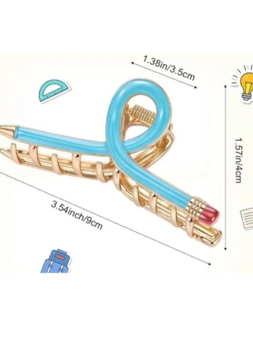 Aqua Teacher Pencil Metal Hair Claw Clip (BRAND-NEW & SO CUTE!)